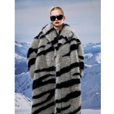 Women's fur coat new fashion zebra print imitation fox fur coat eprolo BAD PEOPLE