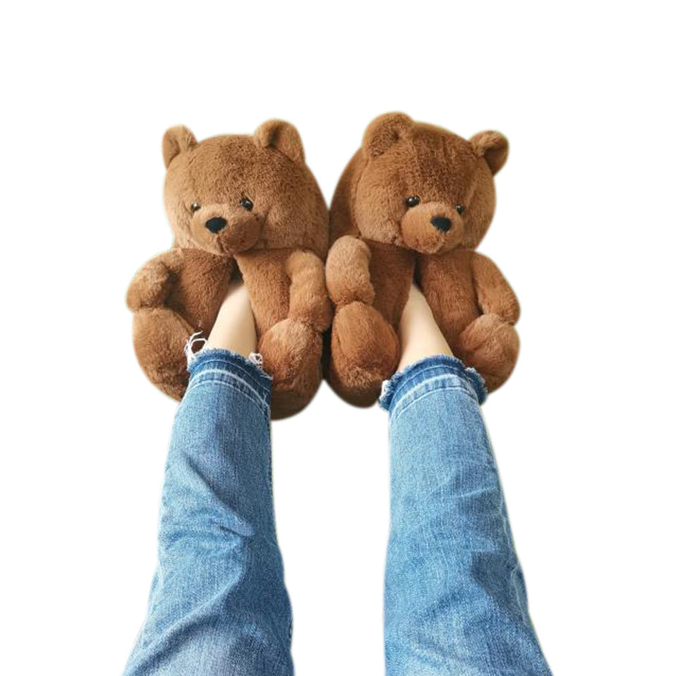 Teddy Bear Slippers Floor Home Plush Thick Cotton Warm Shoes