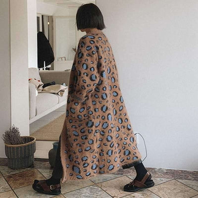 Leopard-print Sweater Knee-length Casual V Neck Full Cardigan Coat eprolo BAD PEOPLE