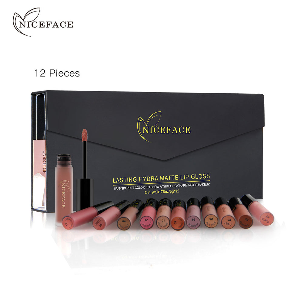 Gift Box Niceface 12 Color Lip Gloss Set Not Fade Matte Matte Lipstick
