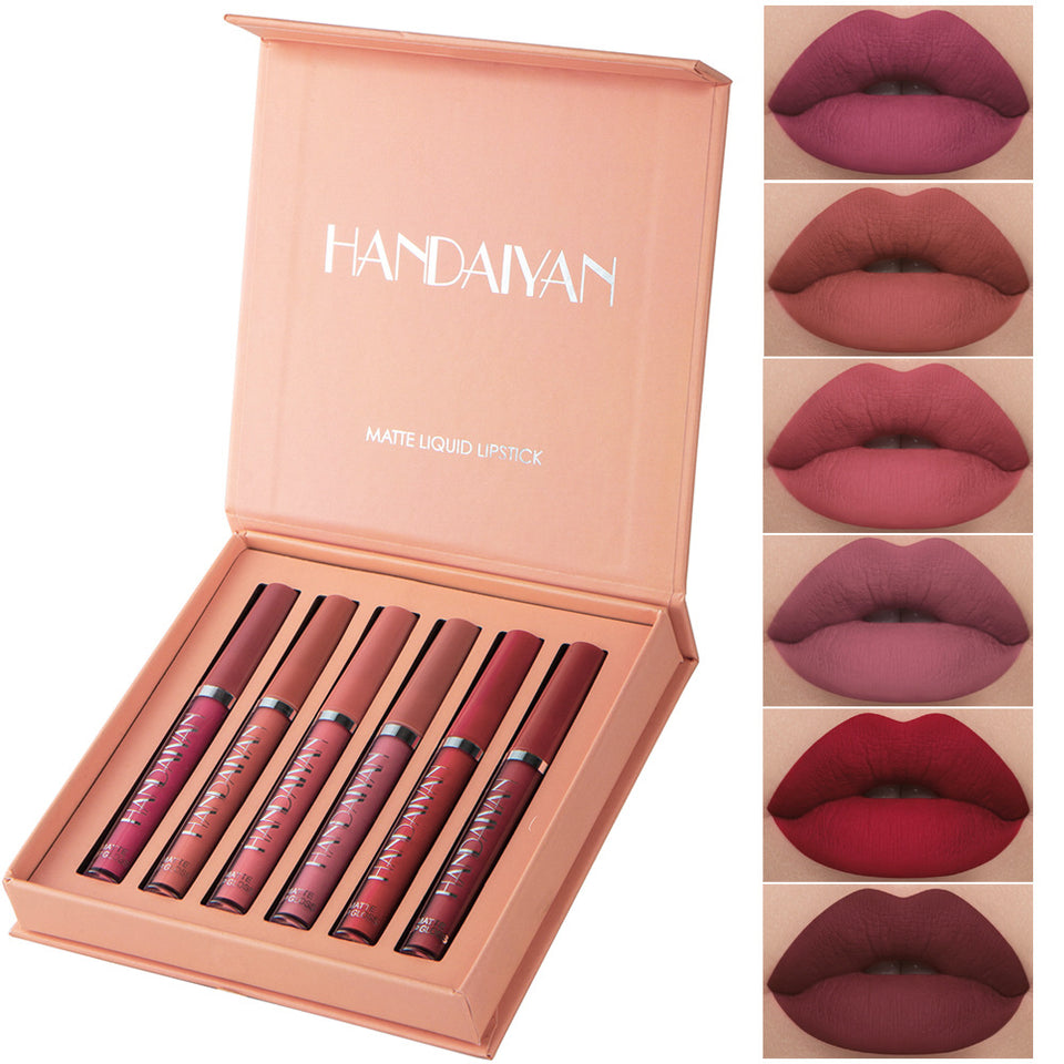 HANDAIYAN 6 Lip Gloss Set Not Easy To Dip Cup Matte Lip Gloss Set