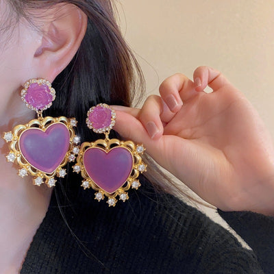 Rhinestone Resin Flower Heart Earrings eprolo BAD PEOPLE