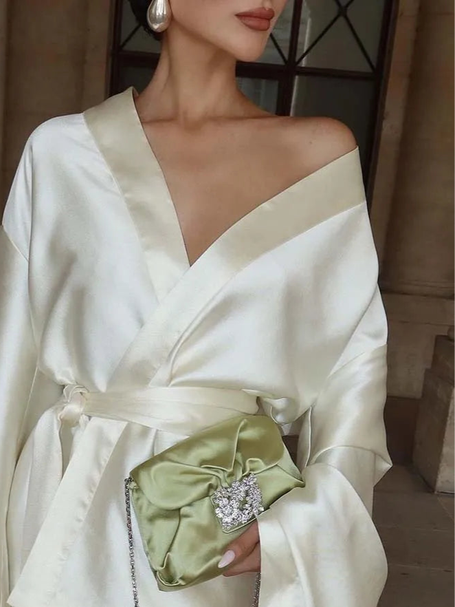 Casual Beige Satin Women's Dress Elegant