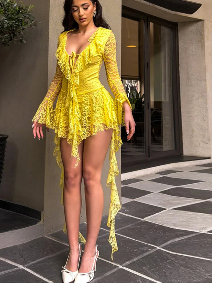 Yellow Ruffles Lace Mini Skort