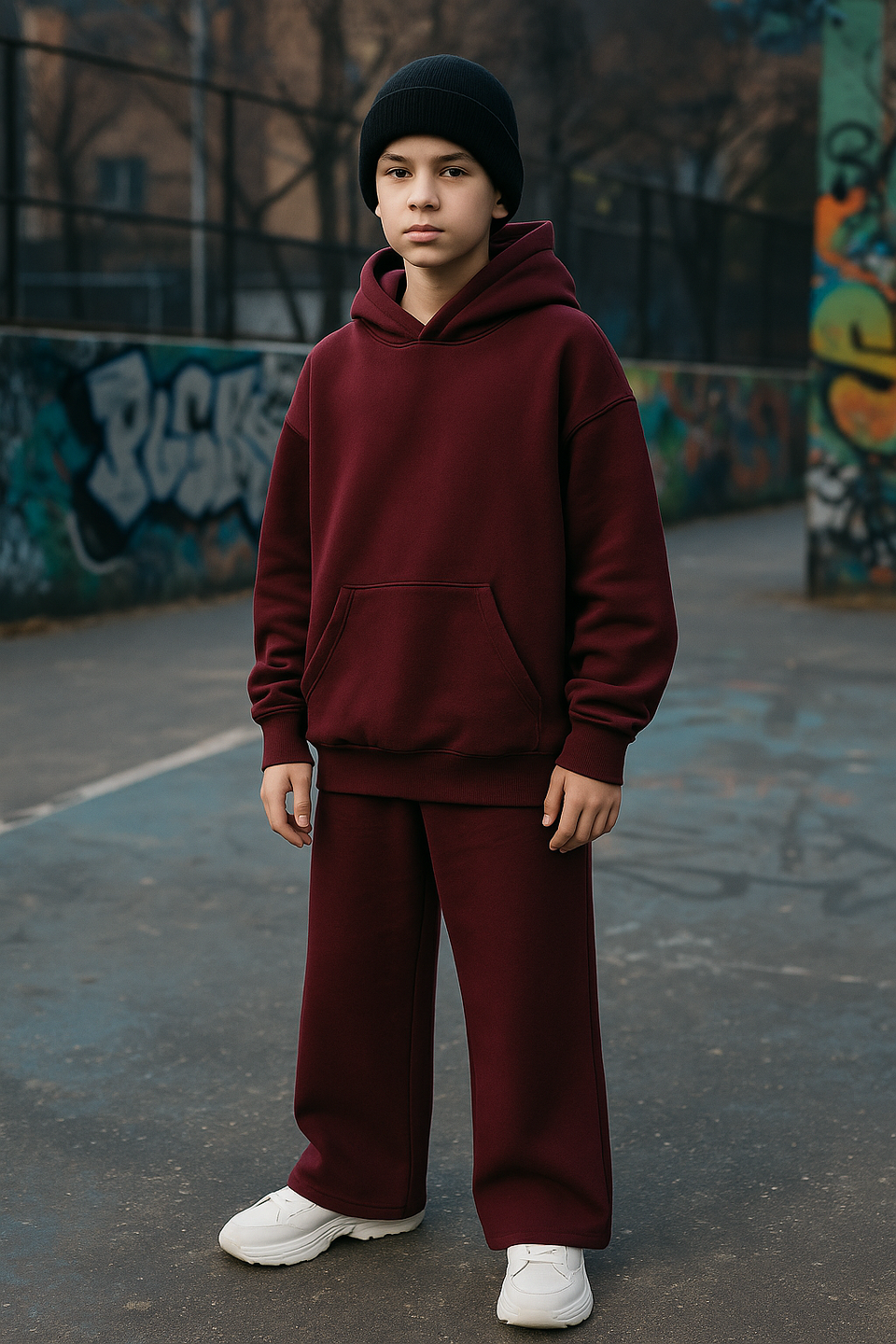 Completo fondo largo  felpa drip basic bambino Bordeaux