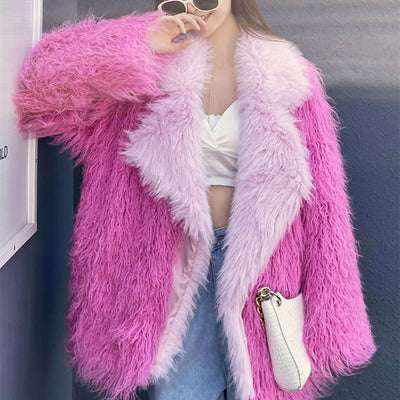 Beach-faux Wool Mid-length Coat Peach Fur Coat MUST HAVE