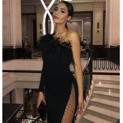Abito Arleen monospalla piume donna Black MUST HAVE