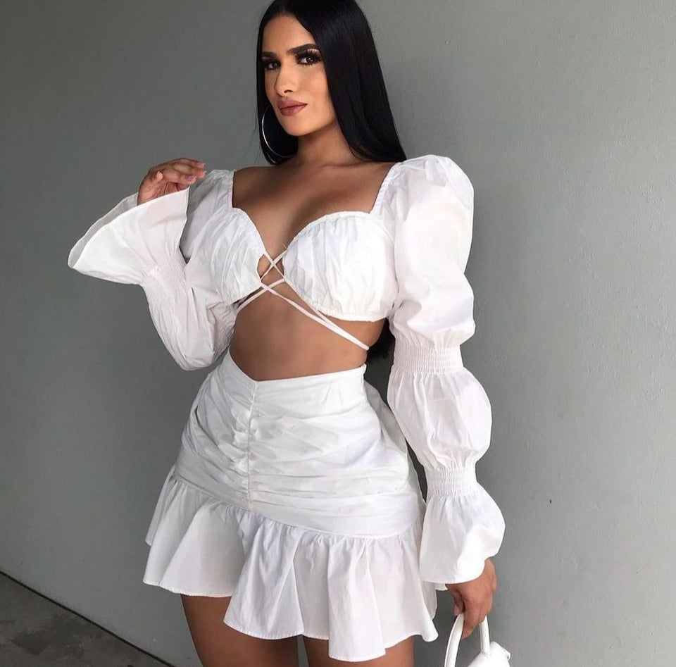 Two 2 Piece Set Crop Tops and Ruffles Mini Skirts