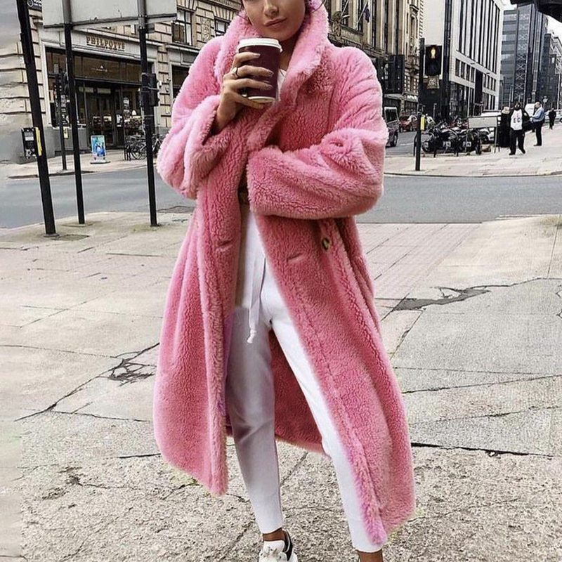 Puffy pink oversized teddy coat