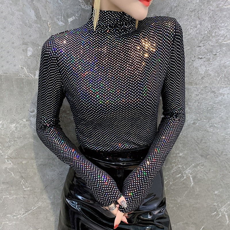 Women's turtleneck glitter sequin sweater
