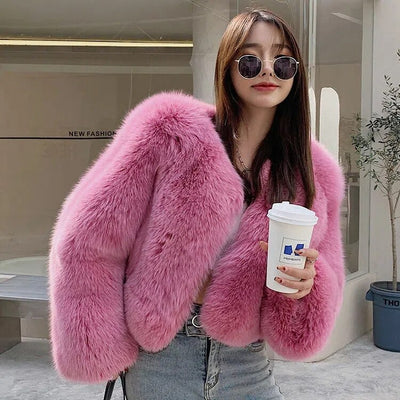 Faux Fur Coats Coats Short rose red MUST HAVE