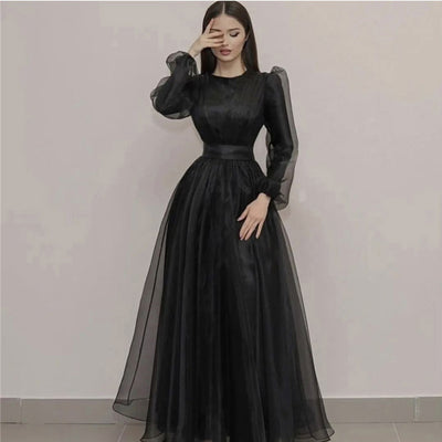 Abito lungo Monica tulle scollo tondo doppio velato CELEBRITY