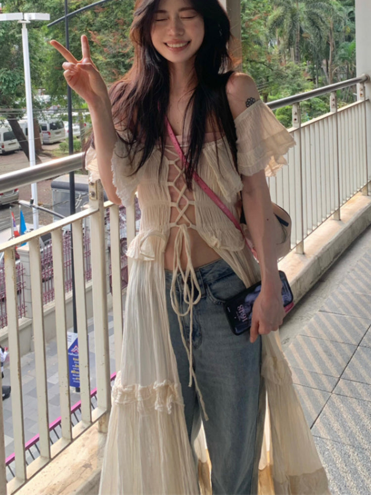 Top largo de mujer con mano de obra.