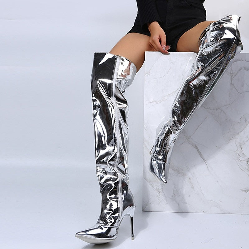 Women's high heel demonia mirror boot