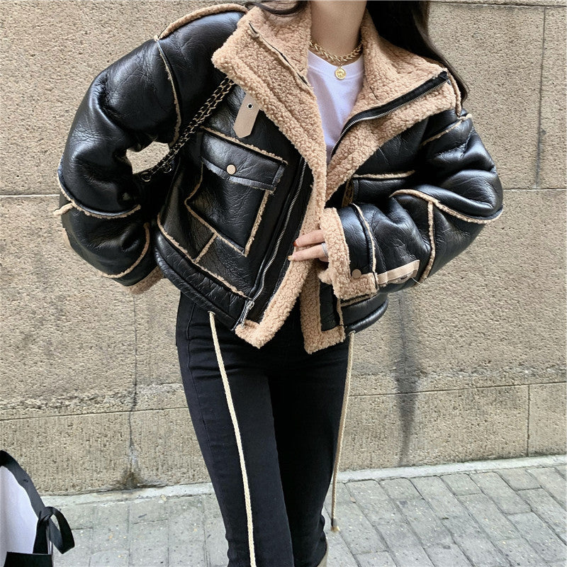 Women's ecological sheepskin motorcycle jacket