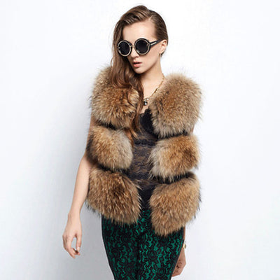 Fashionable And Simple Ladies Raccoon Fur Coat Brown MUST HAVE