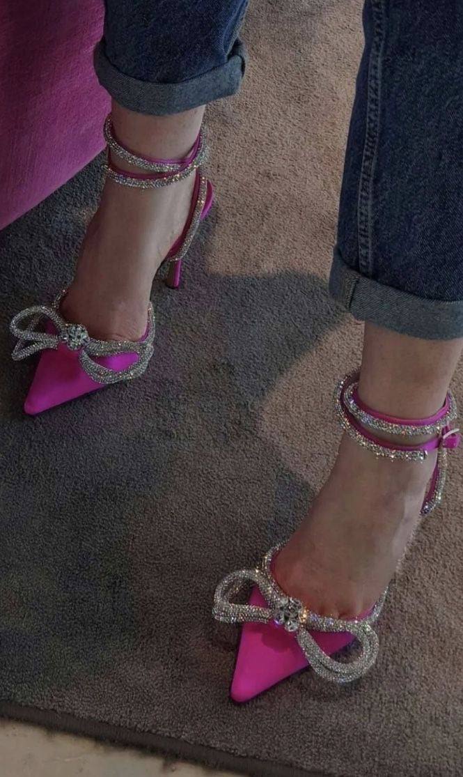 Glitter bow women's heels